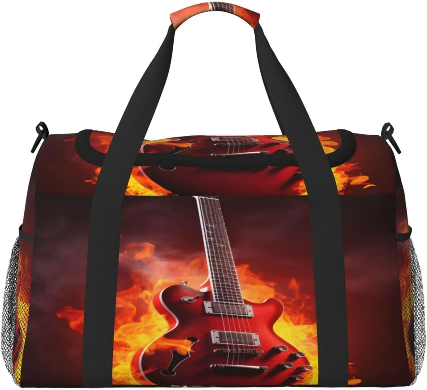 Music Guitar Fire Travel Duffel Bag with Strap Multi Pockets Sports Bag Handbag Large Shoulder Bag for Gym Weekend Fitness Camping