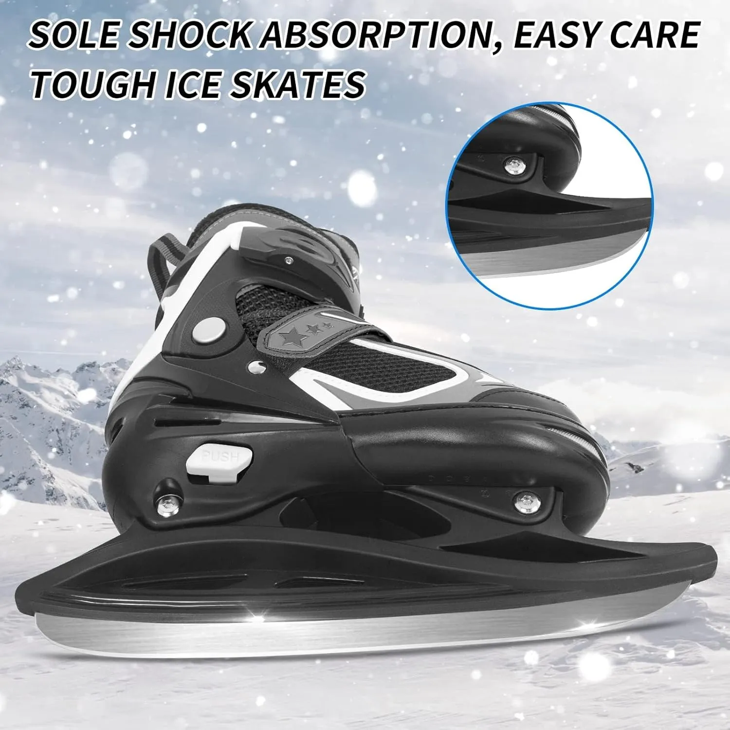 Nattork Adjustable Ice Skates, Ice Skating for Kids, Boys and Girls, Hockey Lace-Up Skates - Soft Padding and Reinforced Ankle Support with 4 Sizes Adjustments