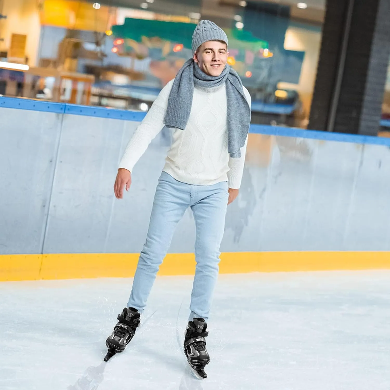 Nattork Adjustable Ice Skates, Ice Skating for Kids, Boys and Girls, Hockey Lace-Up Skates - Soft Padding and Reinforced Ankle Support with 4 Sizes Adjustments