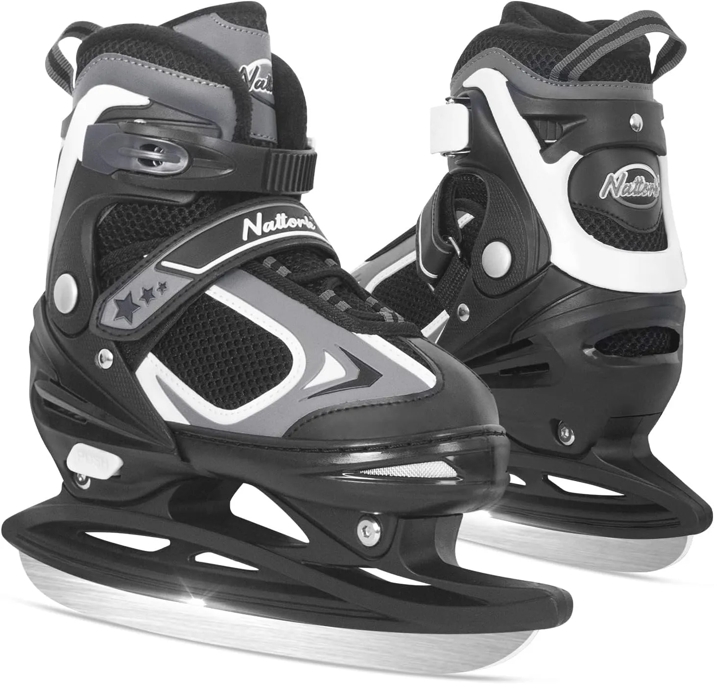 Nattork Adjustable Ice Skates, Ice Skating for Kids, Boys and Girls, Hockey Lace-Up Skates - Soft Padding and Reinforced Ankle Support with 4 Sizes Adjustments