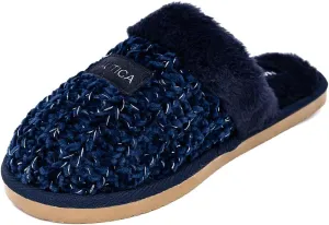 Nautica Women's Cozy Clog Slippers with Plush Faux Fur Collar and Durable Rubber Sole for Indoor & Outdoor Comfort