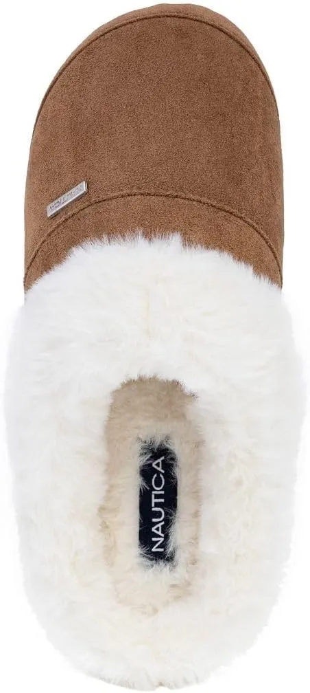 Nautica Women's Cozy Clog Slippers with Plush Faux Fur Collar and Durable Rubber Sole for Indoor & Outdoor Comfort
