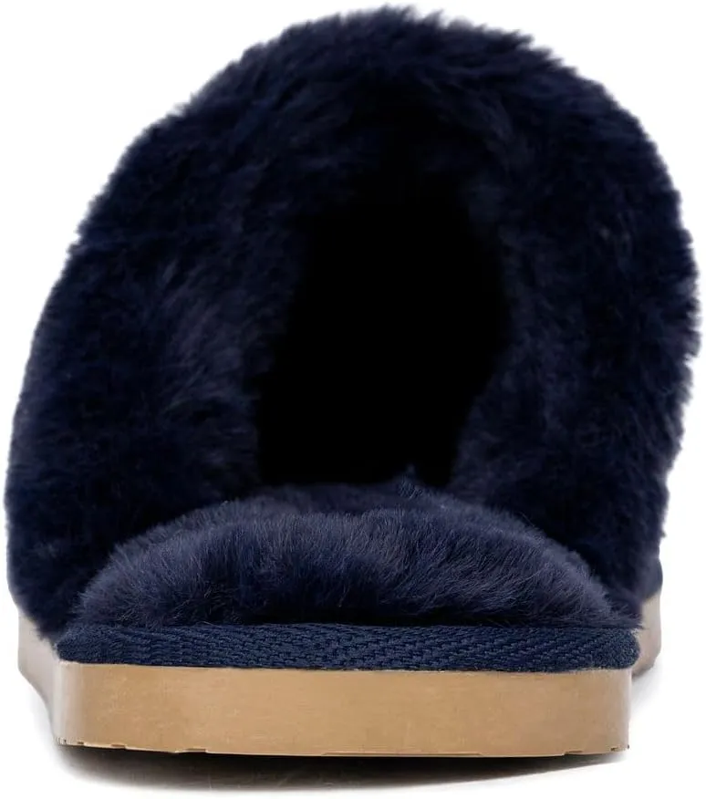Nautica Women's Cozy Clog Slippers with Plush Faux Fur Collar and Durable Rubber Sole for Indoor & Outdoor Comfort