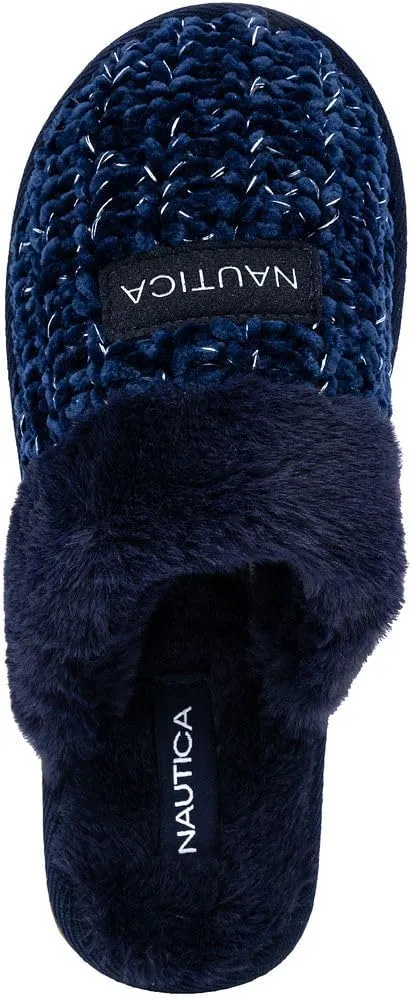 Nautica Women's Cozy Clog Slippers with Plush Faux Fur Collar and Durable Rubber Sole for Indoor & Outdoor Comfort