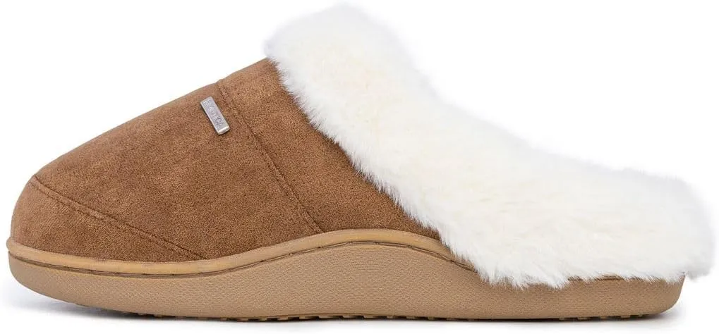 Nautica Women's Cozy Clog Slippers with Plush Faux Fur Collar and Durable Rubber Sole for Indoor & Outdoor Comfort