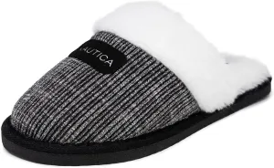 Nautica Women's Cozy Clog Slippers with Plush Faux Fur Collar and Durable Rubber Sole for Indoor & Outdoor Comfort