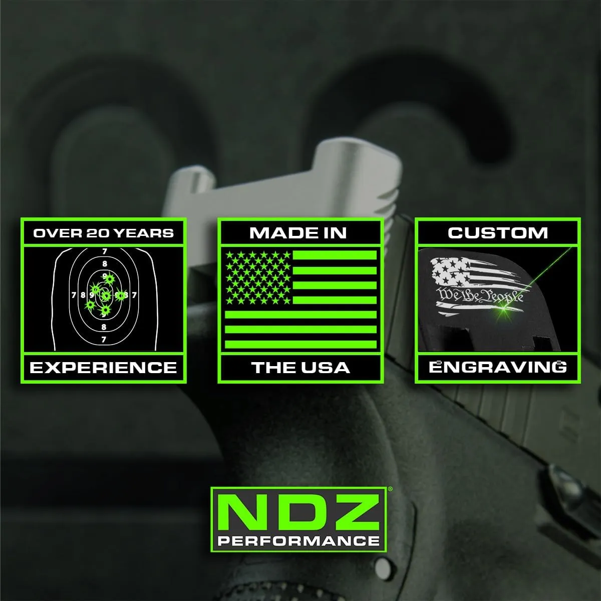 NDZ Performance Glow in The Dark Slide Cover Plate for Glock Gen 1/2/3/4/5 17 17L 19 19X 20 21 22 23 24 26 27 29 30 31 32 33 34 35 36 37 38 39 40 41 43 43X 45 47 48 in 9mm 10mm .40 .357 .45, Aluminum