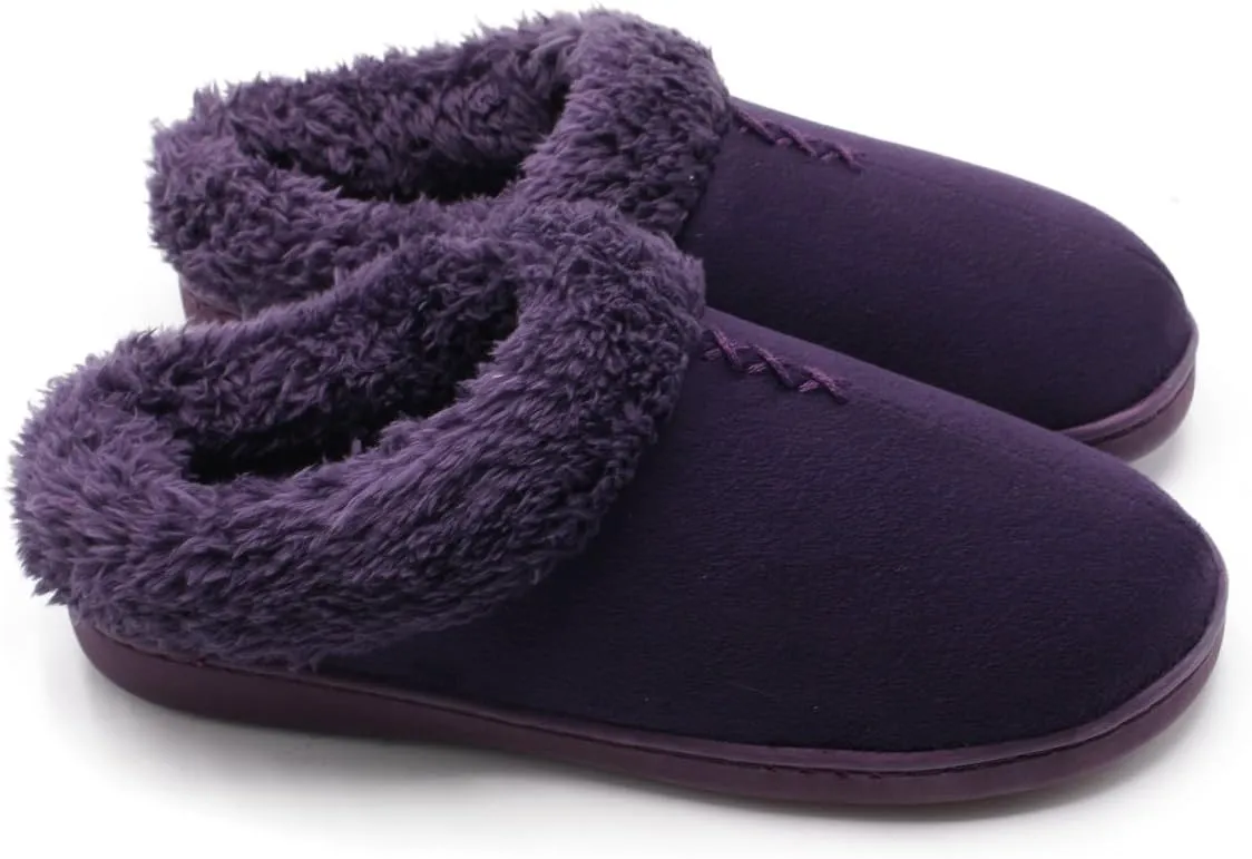 ofoot Women's Winter Warm Faux Suede Fuzzy Clog Slippers | Memory Foam, Non-Slip Rubber Soles