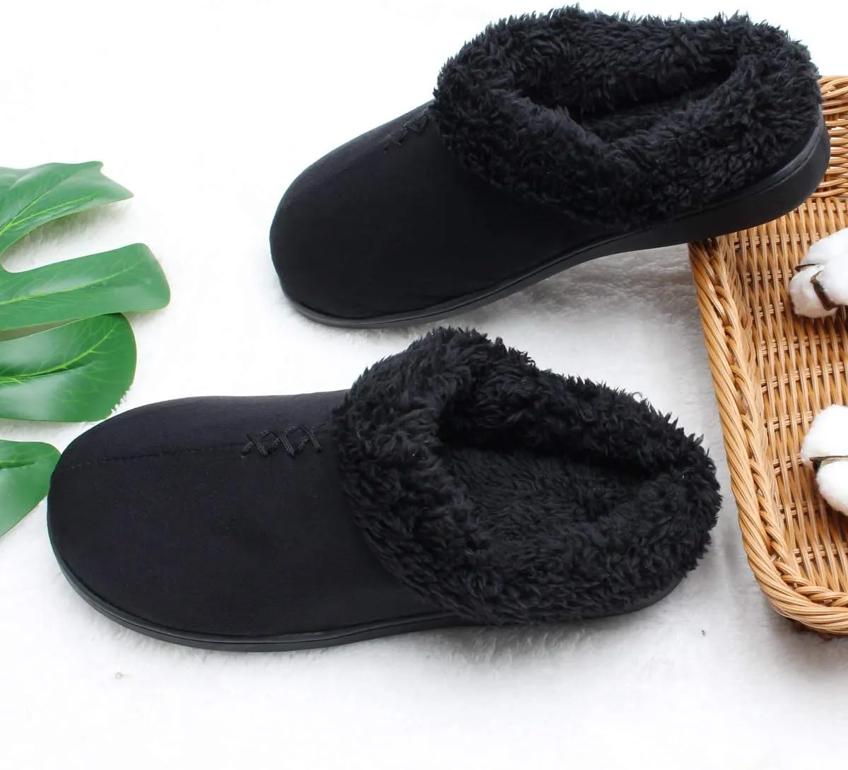 ofoot Women's Winter Warm Faux Suede Fuzzy Clog Slippers | Memory Foam, Non-Slip Rubber Soles