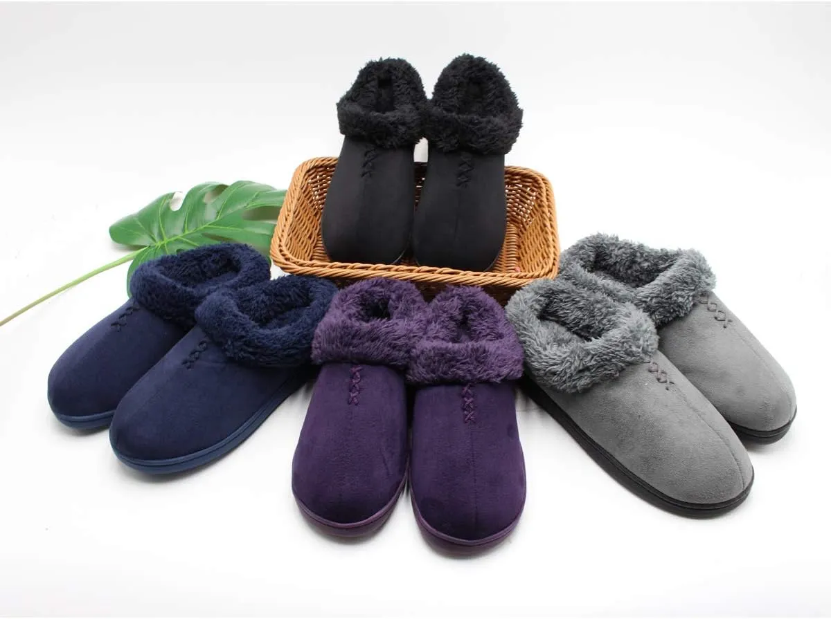 ofoot Women's Winter Warm Faux Suede Fuzzy Clog Slippers | Memory Foam, Non-Slip Rubber Soles
