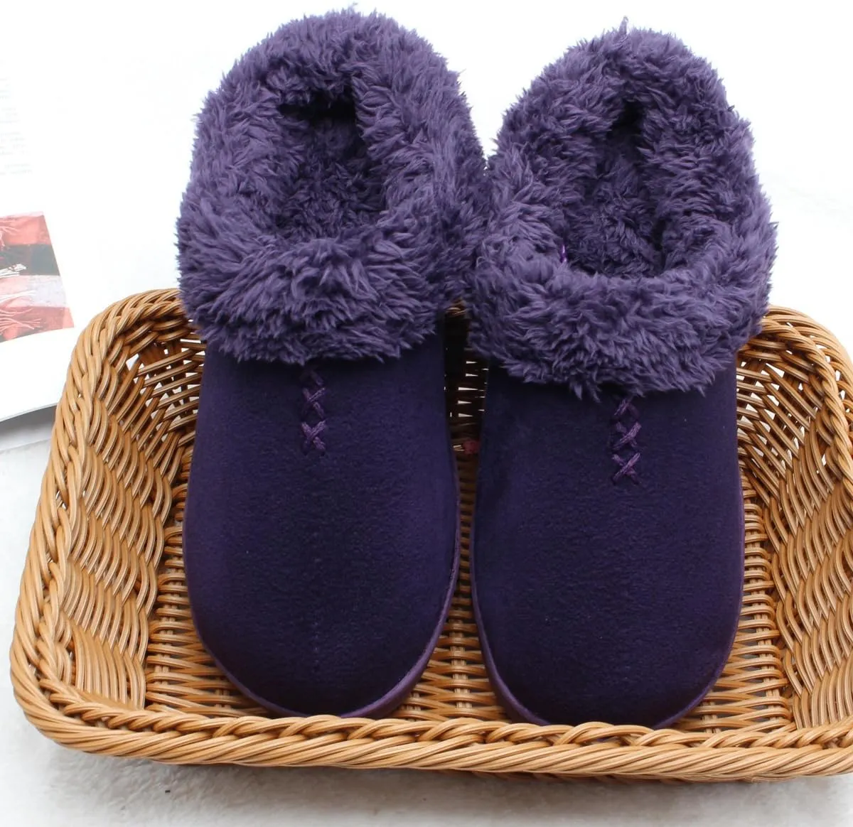 ofoot Women's Winter Warm Faux Suede Fuzzy Clog Slippers | Memory Foam, Non-Slip Rubber Soles