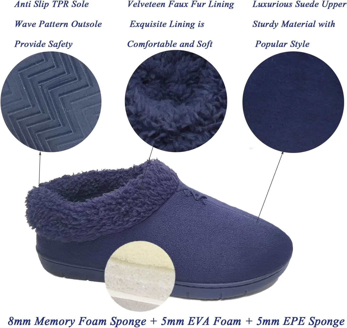 ofoot Women's Winter Warm Faux Suede Fuzzy Clog Slippers | Memory Foam, Non-Slip Rubber Soles
