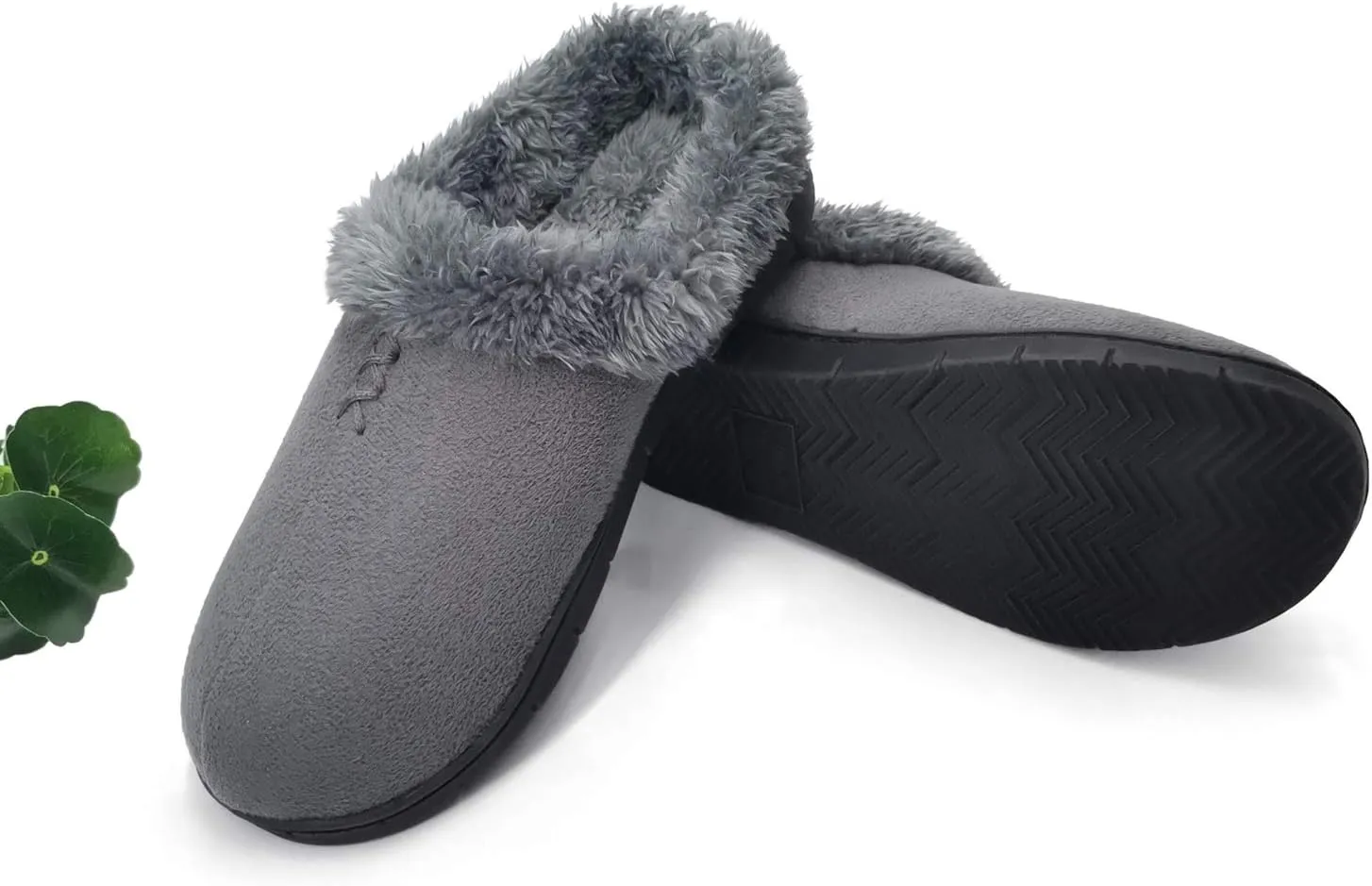 ofoot Women's Winter Warm Faux Suede Fuzzy Clog Slippers | Memory Foam, Non-Slip Rubber Soles