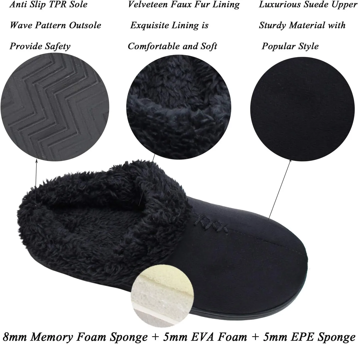 ofoot Women's Winter Warm Faux Suede Fuzzy Clog Slippers | Memory Foam, Non-Slip Rubber Soles