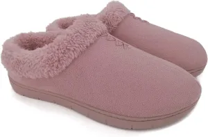 ofoot Women's Winter Warm Faux Suede Fuzzy Clog Slippers | Memory Foam, Non-Slip Rubber Soles