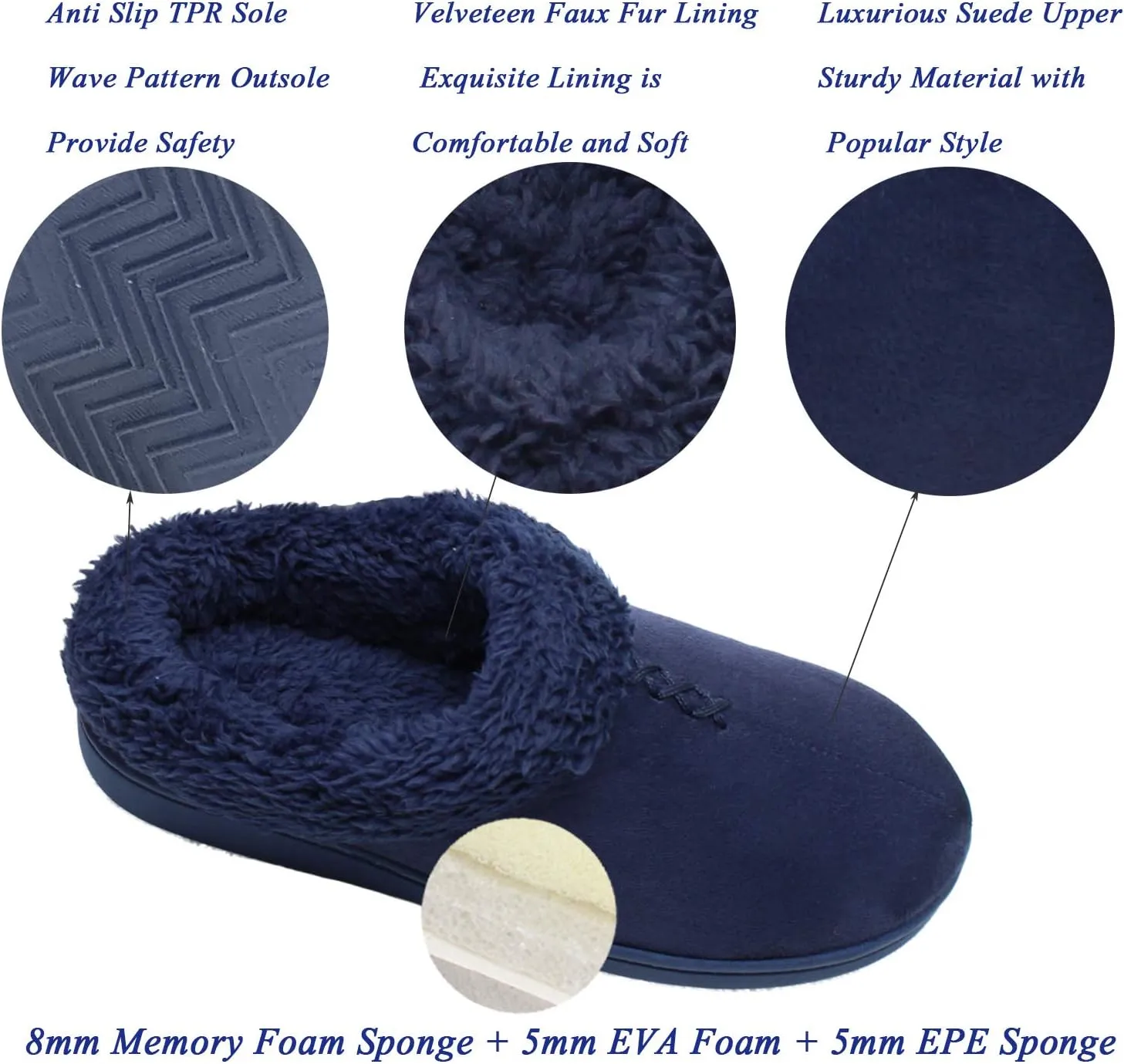 ofoot Women's Winter Warm Faux Suede Fuzzy Clog Slippers | Memory Foam, Non-Slip Rubber Soles