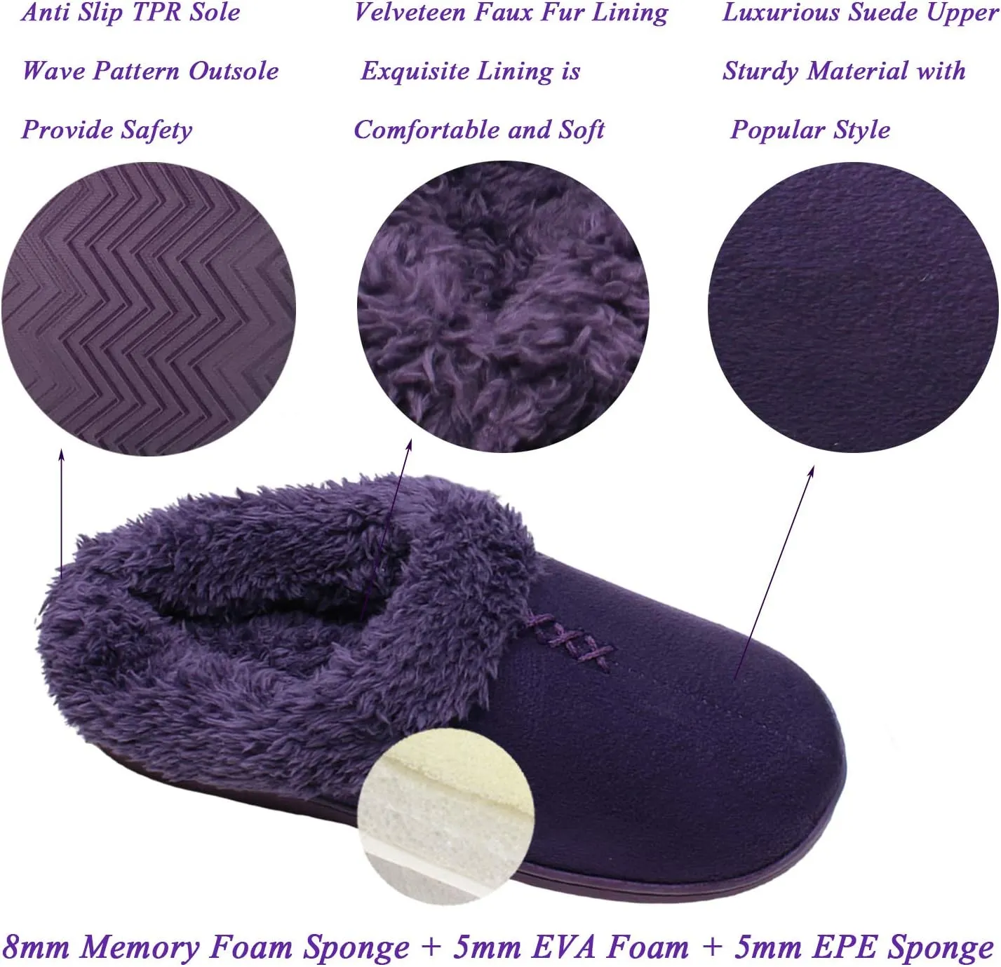 ofoot Women's Winter Warm Faux Suede Fuzzy Clog Slippers | Memory Foam, Non-Slip Rubber Soles