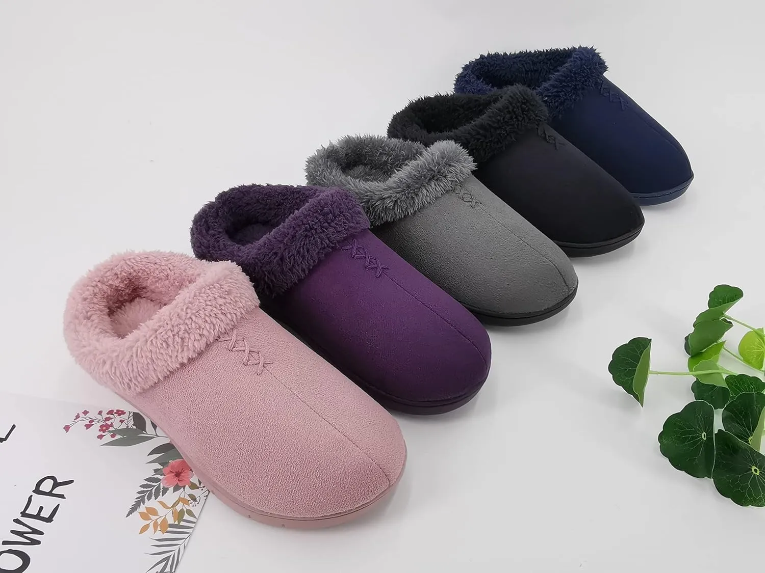 ofoot Women's Winter Warm Faux Suede Fuzzy Clog Slippers | Memory Foam, Non-Slip Rubber Soles