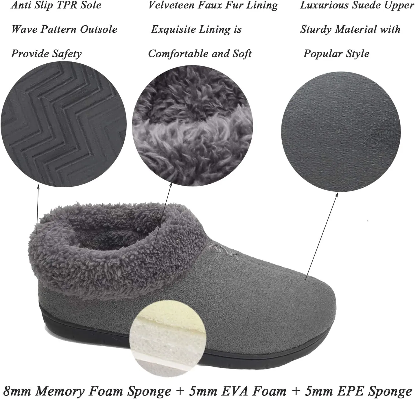 ofoot Women's Winter Warm Faux Suede Fuzzy Clog Slippers | Memory Foam, Non-Slip Rubber Soles