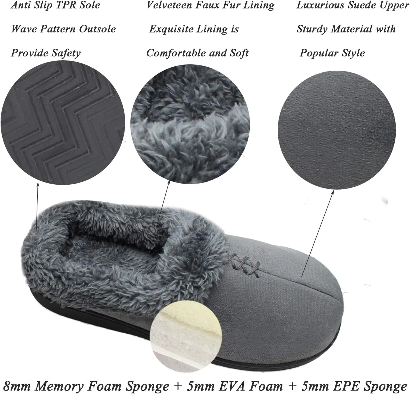 ofoot Women's Winter Warm Faux Suede Fuzzy Clog Slippers | Memory Foam, Non-Slip Rubber Soles