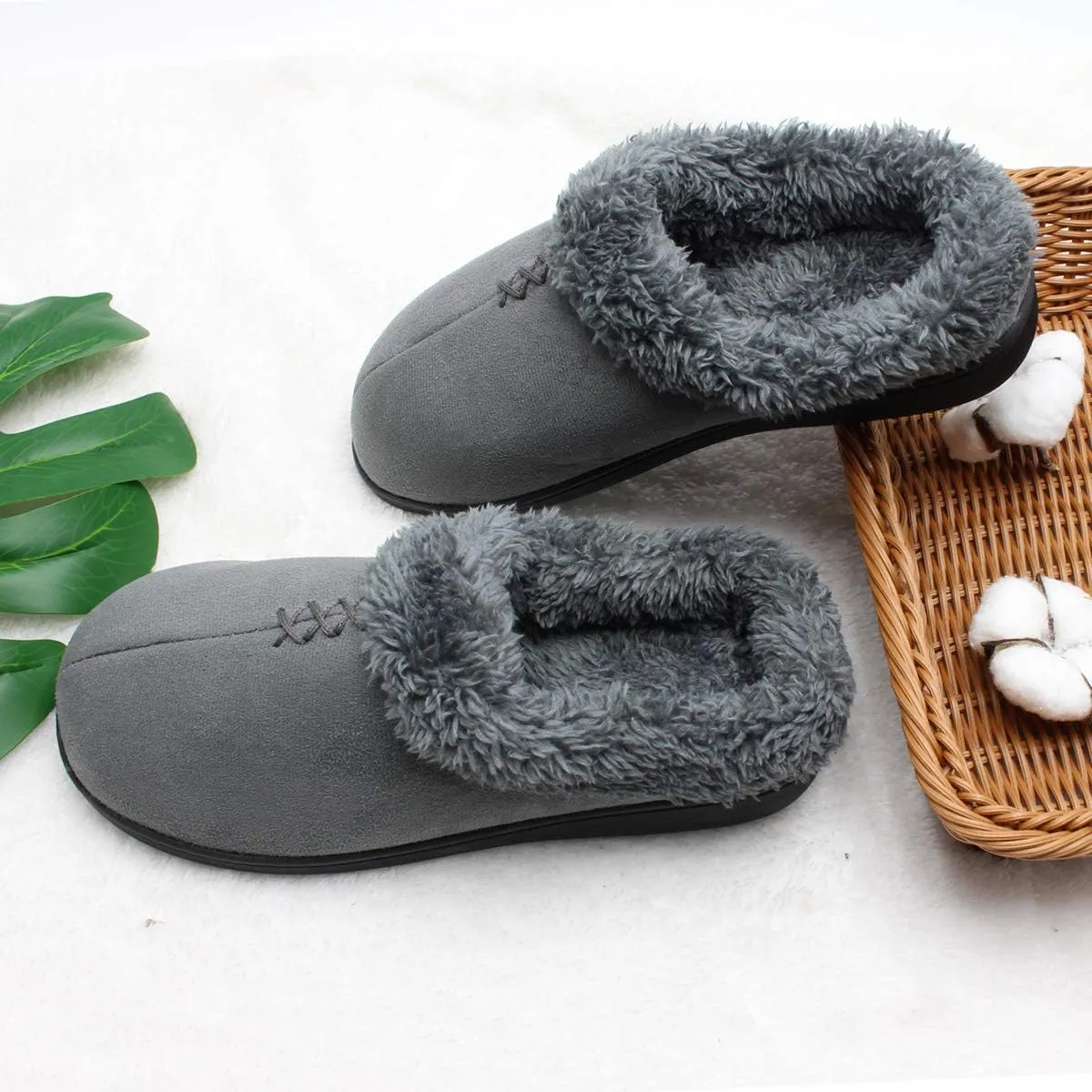 ofoot Women's Winter Warm Faux Suede Fuzzy Clog Slippers | Memory Foam, Non-Slip Rubber Soles