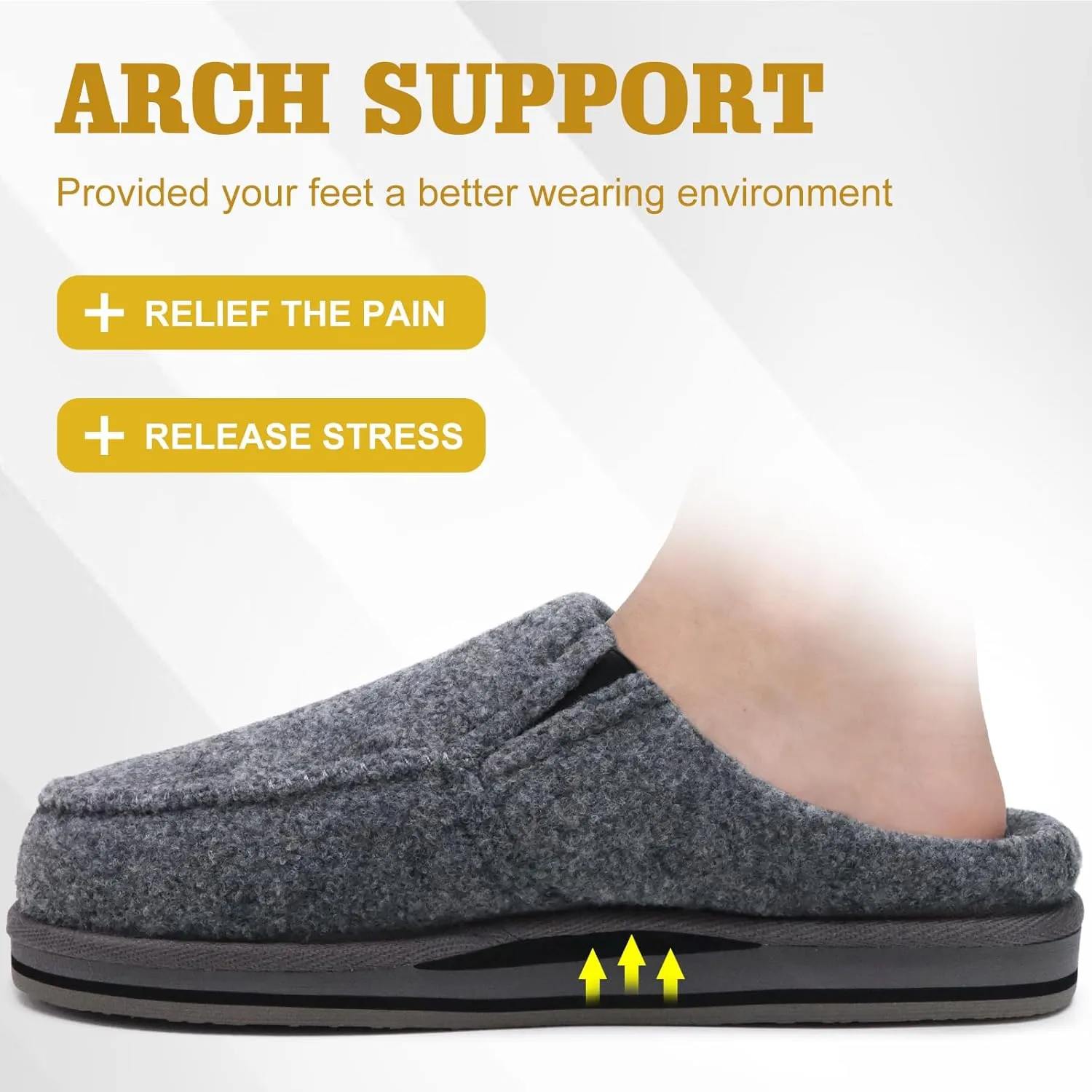 ONCAI Mens Clog Slippers with Arch Support Stripe Faux Fur Cotton-Blend High-Density Memory Foam Warm House Slippers Slip-on Indoor Outdoor Rubber Sole Size 7-16