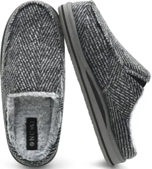 ONCAI Mens Clog Slippers with Arch Support Stripe Faux Fur Cotton-Blend High-Density Memory Foam Warm House Slippers Slip-on Indoor Outdoor Rubber Sole Size 7-16