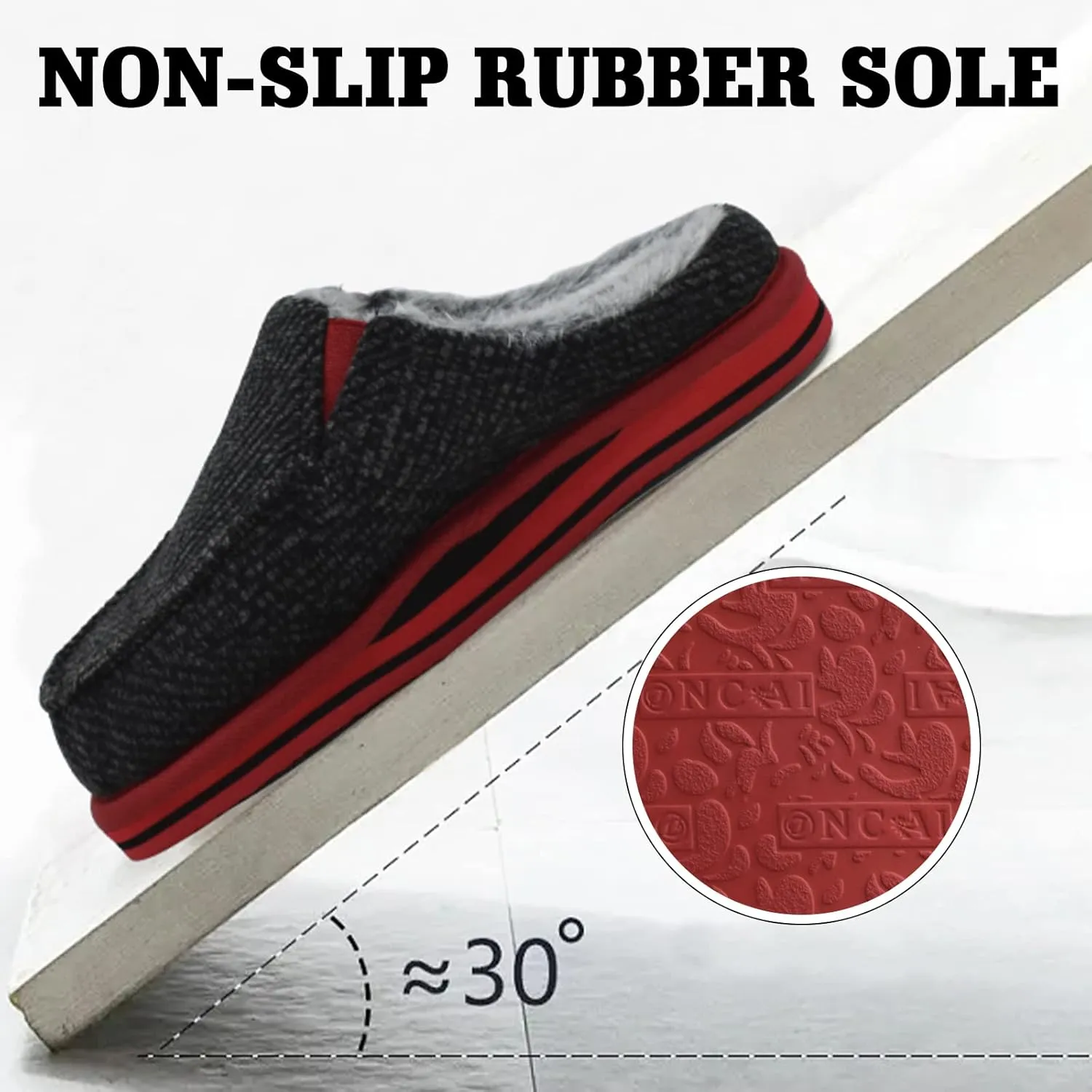 ONCAI Mens Clog Slippers with Arch Support Stripe Faux Fur Cotton-Blend High-Density Memory Foam Warm House Slippers Slip-on Indoor Outdoor Rubber Sole Size 7-16
