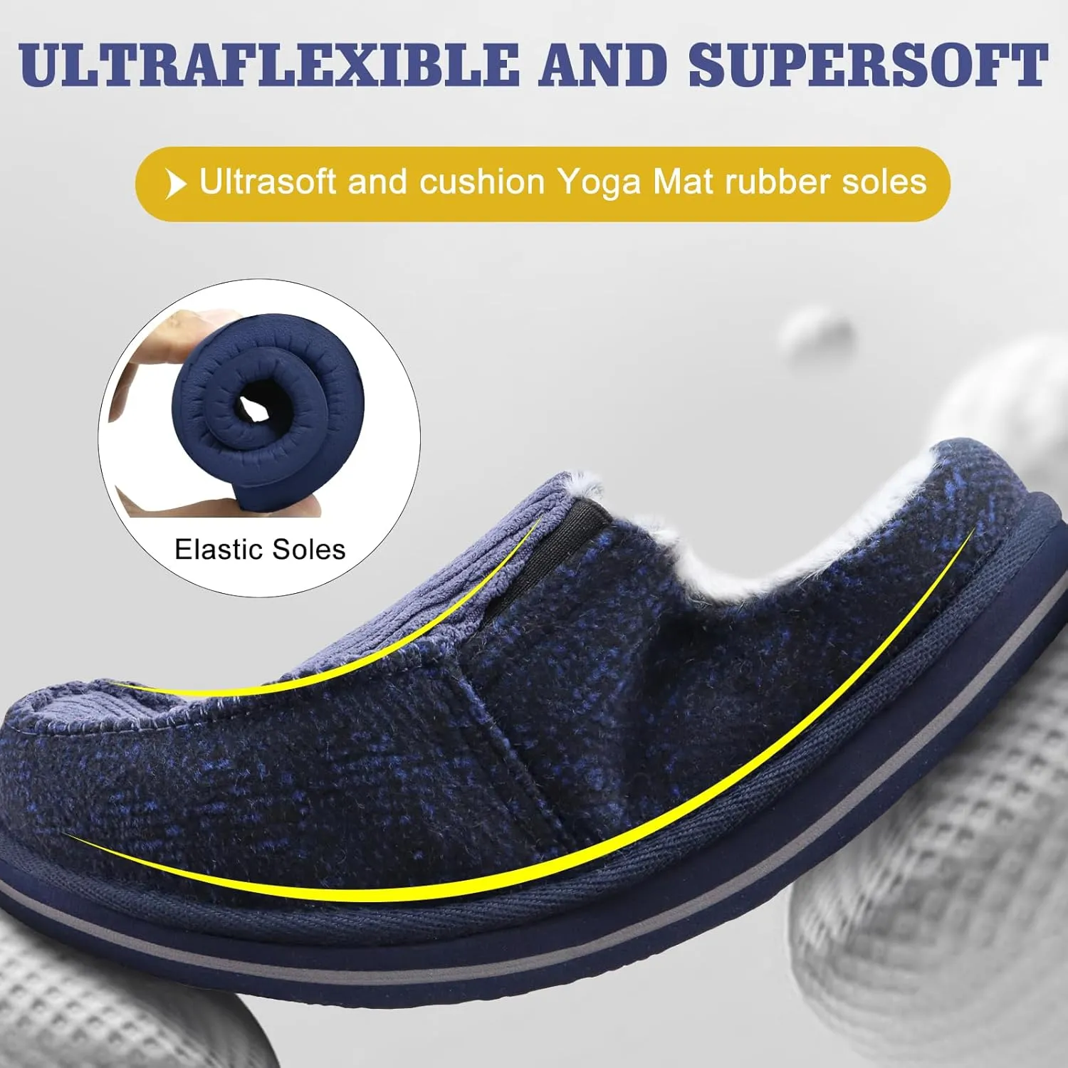 ONCAI Mens Clog Slippers with Arch Support Stripe Faux Fur Cotton-Blend High-Density Memory Foam Warm House Slippers Slip-on Indoor Outdoor Rubber Sole Size 7-16