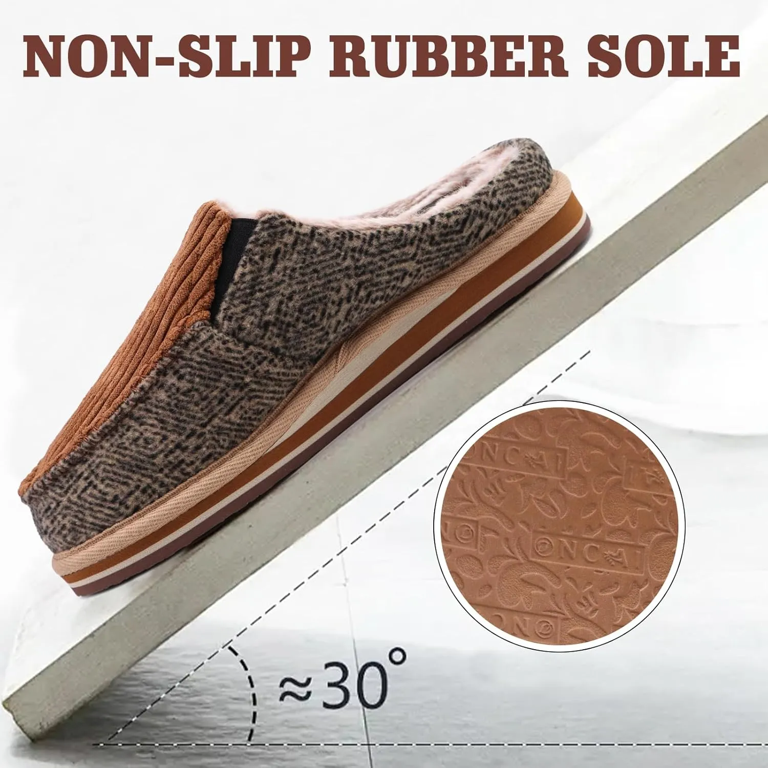 ONCAI Mens Clog Slippers with Arch Support Stripe Faux Fur Cotton-Blend High-Density Memory Foam Warm House Slippers Slip-on Indoor Outdoor Rubber Sole Size 7-16