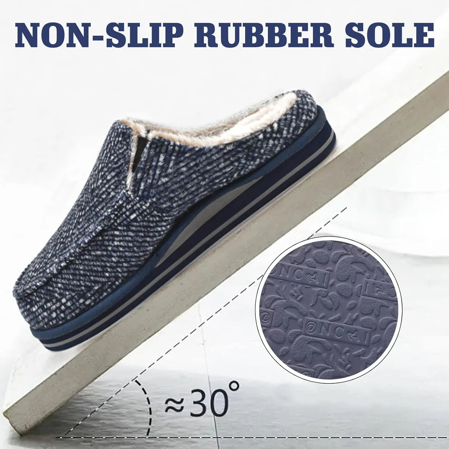 ONCAI Mens Clog Slippers with Arch Support Stripe Faux Fur Cotton-Blend High-Density Memory Foam Warm House Slippers Slip-on Indoor Outdoor Rubber Sole Size 7-16