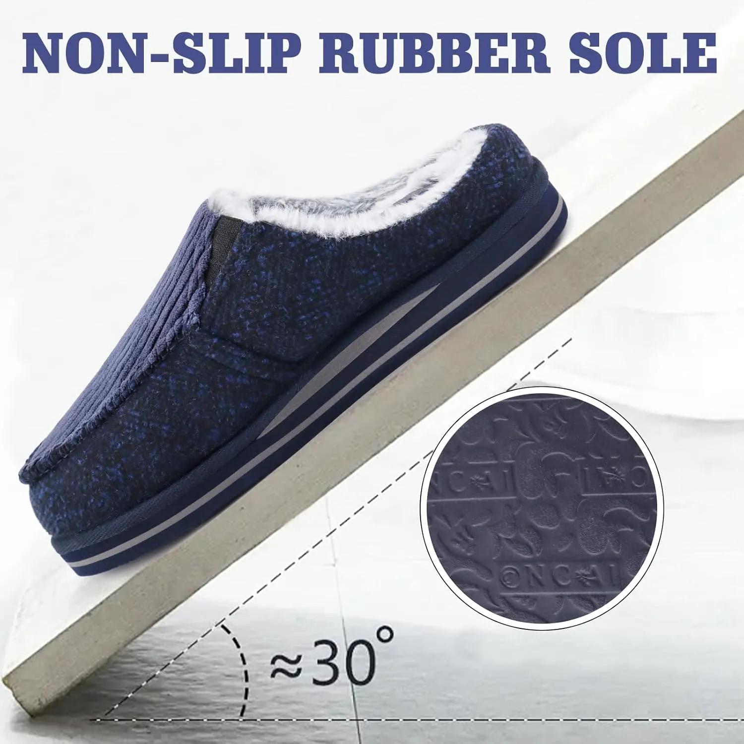 ONCAI Mens Clog Slippers with Arch Support Stripe Faux Fur Cotton-Blend High-Density Memory Foam Warm House Slippers Slip-on Indoor Outdoor Rubber Sole Size 7-16