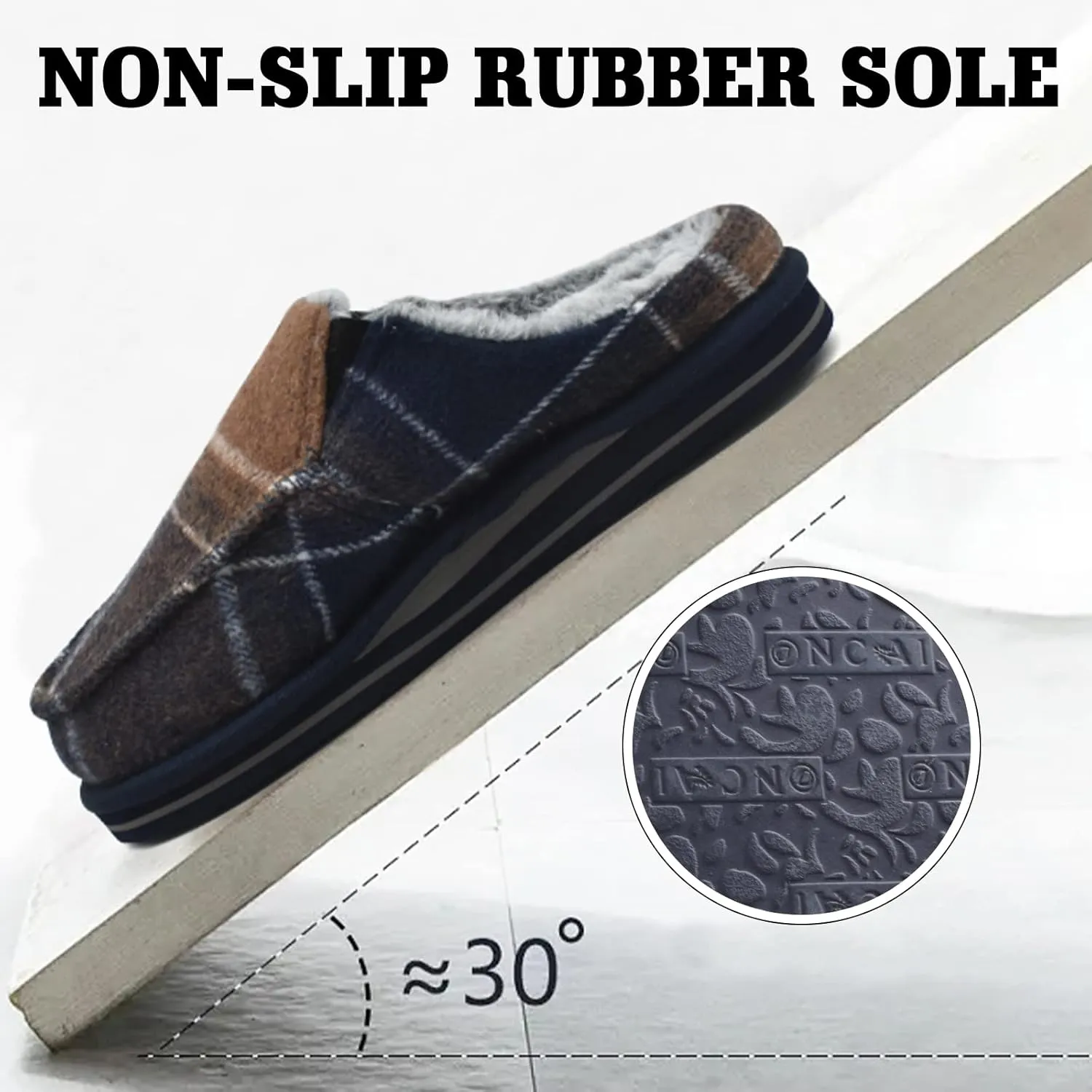 ONCAI Mens Clog Slippers with Arch Support Stripe Faux Fur Cotton-Blend High-Density Memory Foam Warm House Slippers Slip-on Indoor Outdoor Rubber Sole Size 7-16