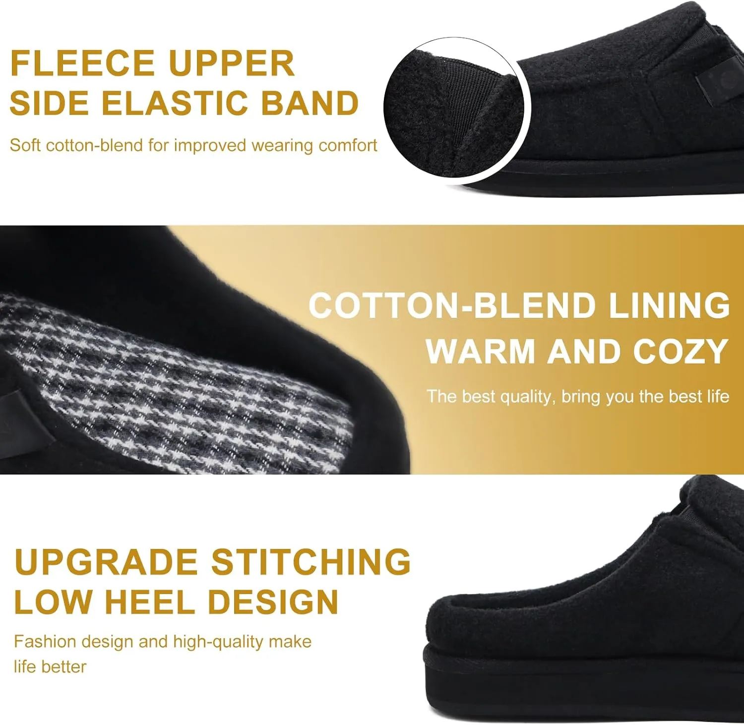 ONCAI Mens Clog Slippers with Arch Support Stripe Faux Fur Cotton-Blend High-Density Memory Foam Warm House Slippers Slip-on Indoor Outdoor Rubber Sole Size 7-16