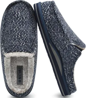 ONCAI Mens Clog Slippers with Arch Support Stripe Faux Fur Cotton-Blend High-Density Memory Foam Warm House Slippers Slip-on Indoor Outdoor Rubber Sole Size 7-16