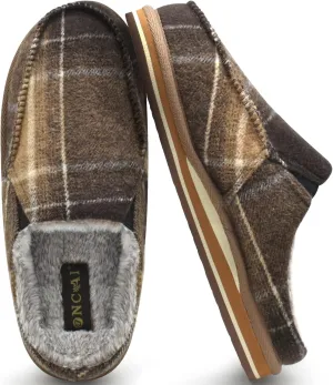 ONCAI Mens Clog Slippers with Arch Support Stripe Faux Fur Cotton-Blend High-Density Memory Foam Warm House Slippers Slip-on Indoor Outdoor Rubber Sole Size 7-16