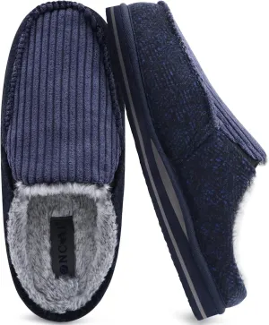 ONCAI Mens Clog Slippers with Arch Support Stripe Faux Fur Cotton-Blend High-Density Memory Foam Warm House Slippers Slip-on Indoor Outdoor Rubber Sole Size 7-16