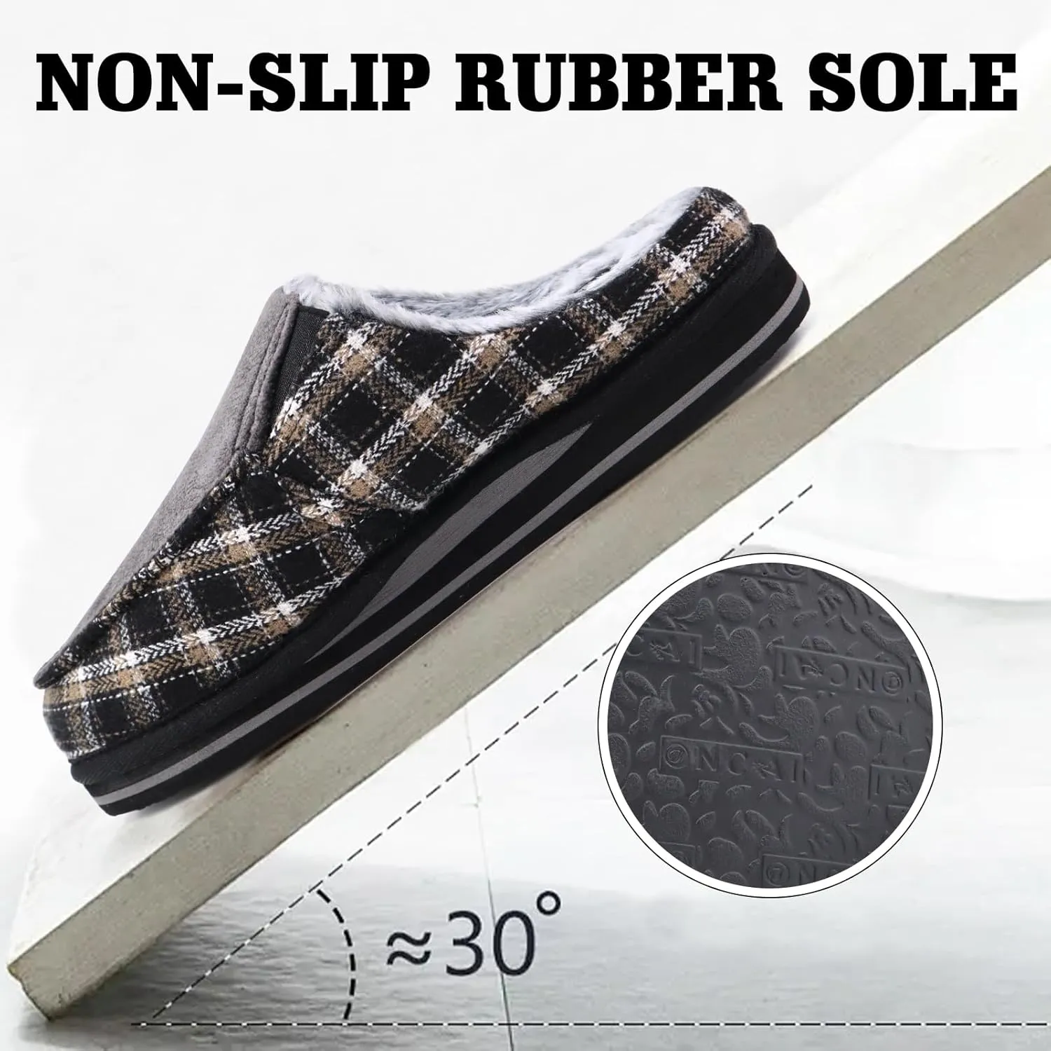 ONCAI Mens Clog Slippers with Arch Support Stripe Faux Fur Cotton-Blend High-Density Memory Foam Warm House Slippers Slip-on Indoor Outdoor Rubber Sole Size 7-16