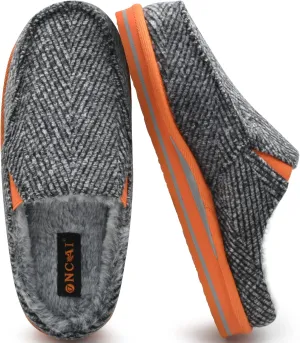 ONCAI Mens Clog Slippers with Arch Support Stripe Faux Fur Cotton-Blend High-Density Memory Foam Warm House Slippers Slip-on Indoor Outdoor Rubber Sole Size 7-16