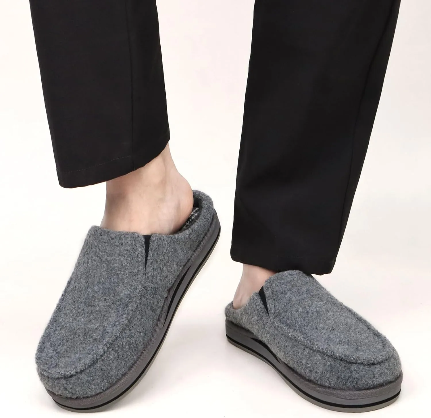 ONCAI Mens Clog Slippers with Arch Support Stripe Faux Fur Cotton-Blend High-Density Memory Foam Warm House Slippers Slip-on Indoor Outdoor Rubber Sole Size 7-16
