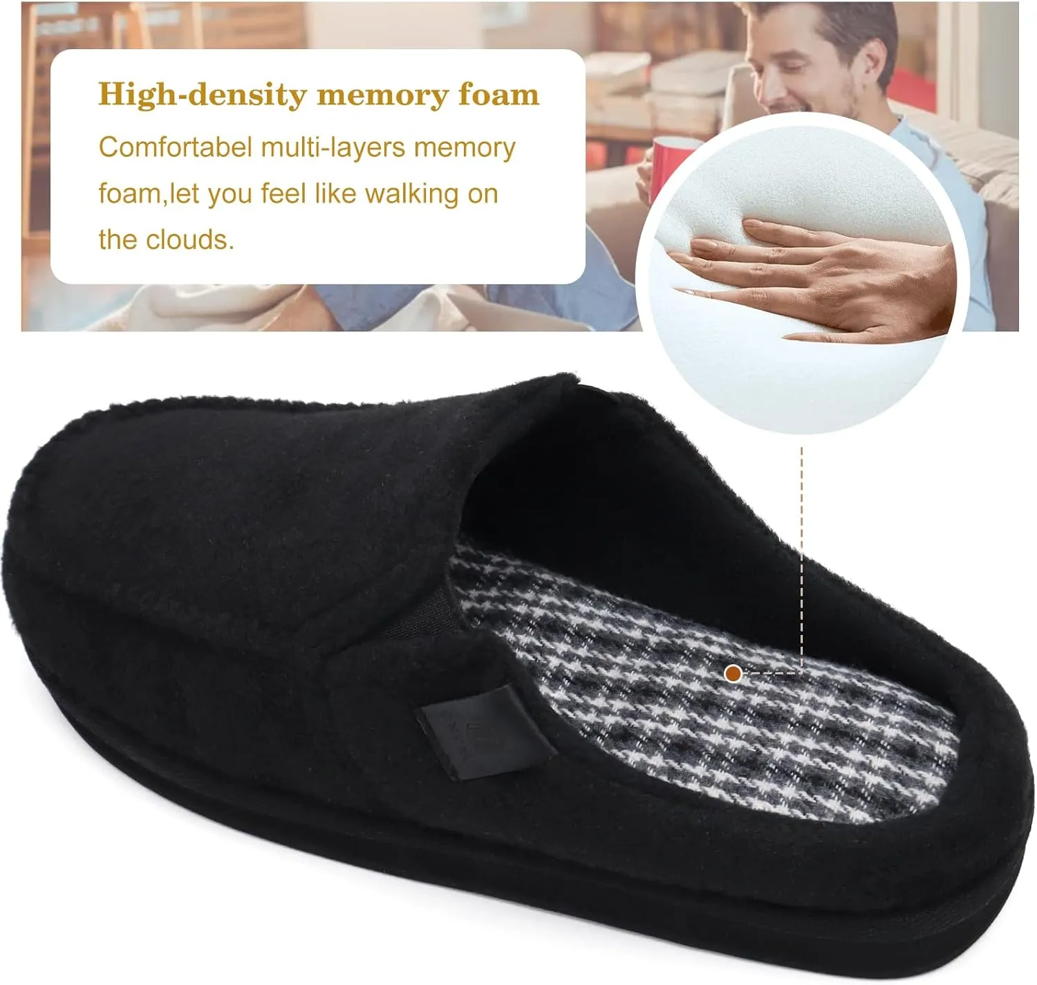 ONCAI Mens Clog Slippers with Arch Support Stripe Faux Fur Cotton-Blend High-Density Memory Foam Warm House Slippers Slip-on Indoor Outdoor Rubber Sole Size 7-16