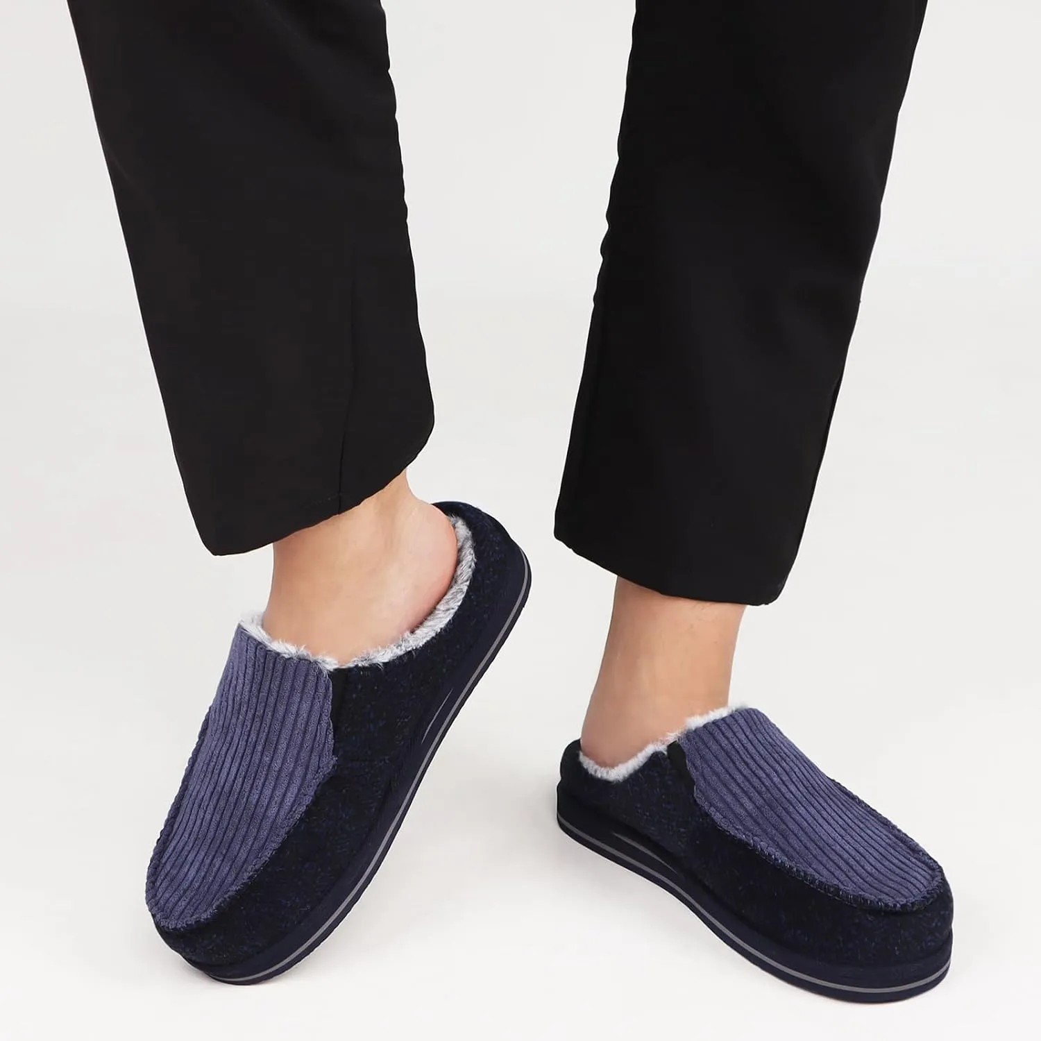 ONCAI Mens Clog Slippers with Arch Support Stripe Faux Fur Cotton-Blend High-Density Memory Foam Warm House Slippers Slip-on Indoor Outdoor Rubber Sole Size 7-16