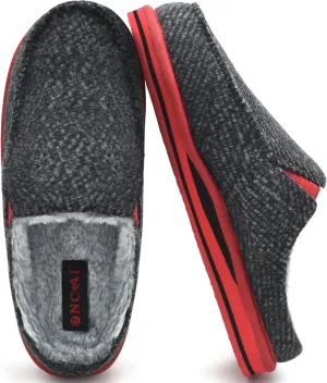 ONCAI Mens Clog Slippers with Arch Support Stripe Faux Fur Cotton-Blend High-Density Memory Foam Warm House Slippers Slip-on Indoor Outdoor Rubber Sole Size 7-16