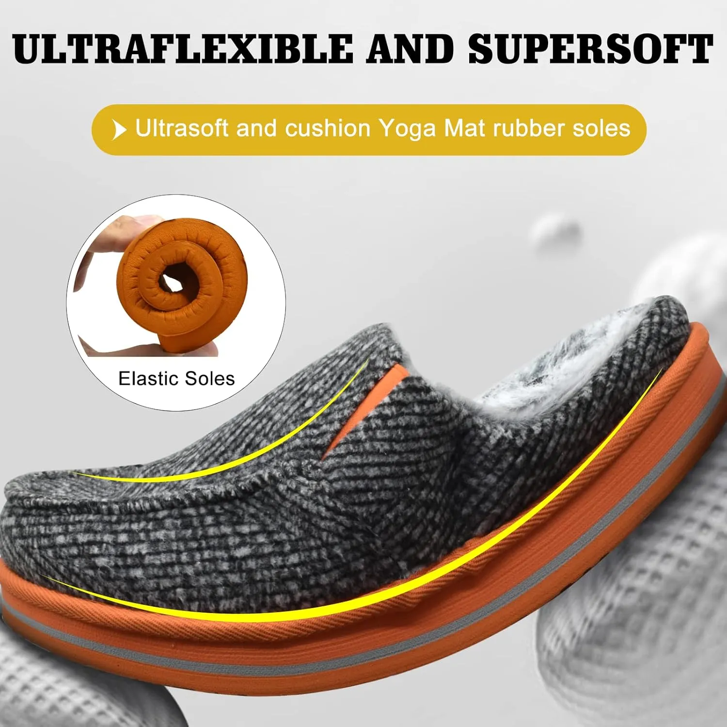 ONCAI Mens Clog Slippers with Arch Support Stripe Faux Fur Cotton-Blend High-Density Memory Foam Warm House Slippers Slip-on Indoor Outdoor Rubber Sole Size 7-16