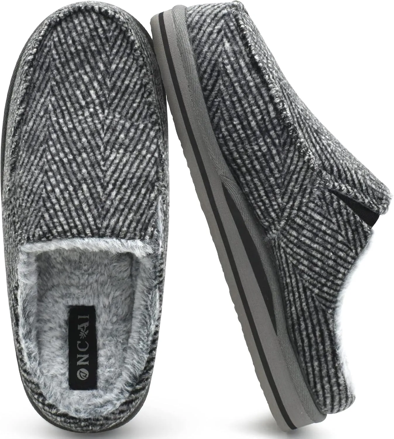 ONCAI Mens Clog Slippers with Arch Support Stripe Faux Fur Cotton-Blend High-Density Memory Foam Warm House Slippers Slip-on Indoor Outdoor Rubber Sole Size 7-16