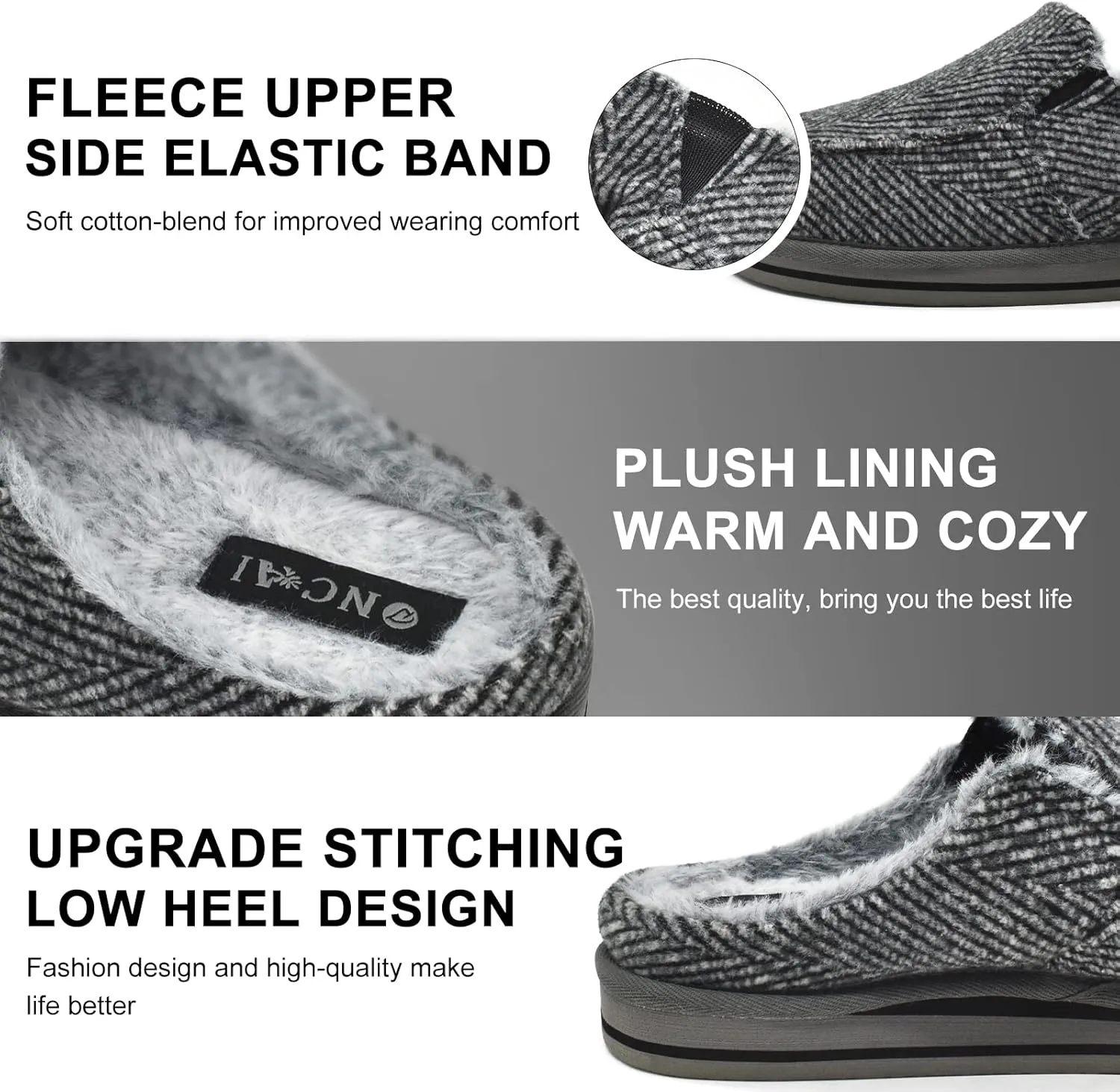 ONCAI Mens Clog Slippers with Arch Support Stripe Faux Fur Cotton-Blend High-Density Memory Foam Warm House Slippers Slip-on Indoor Outdoor Rubber Sole Size 7-16