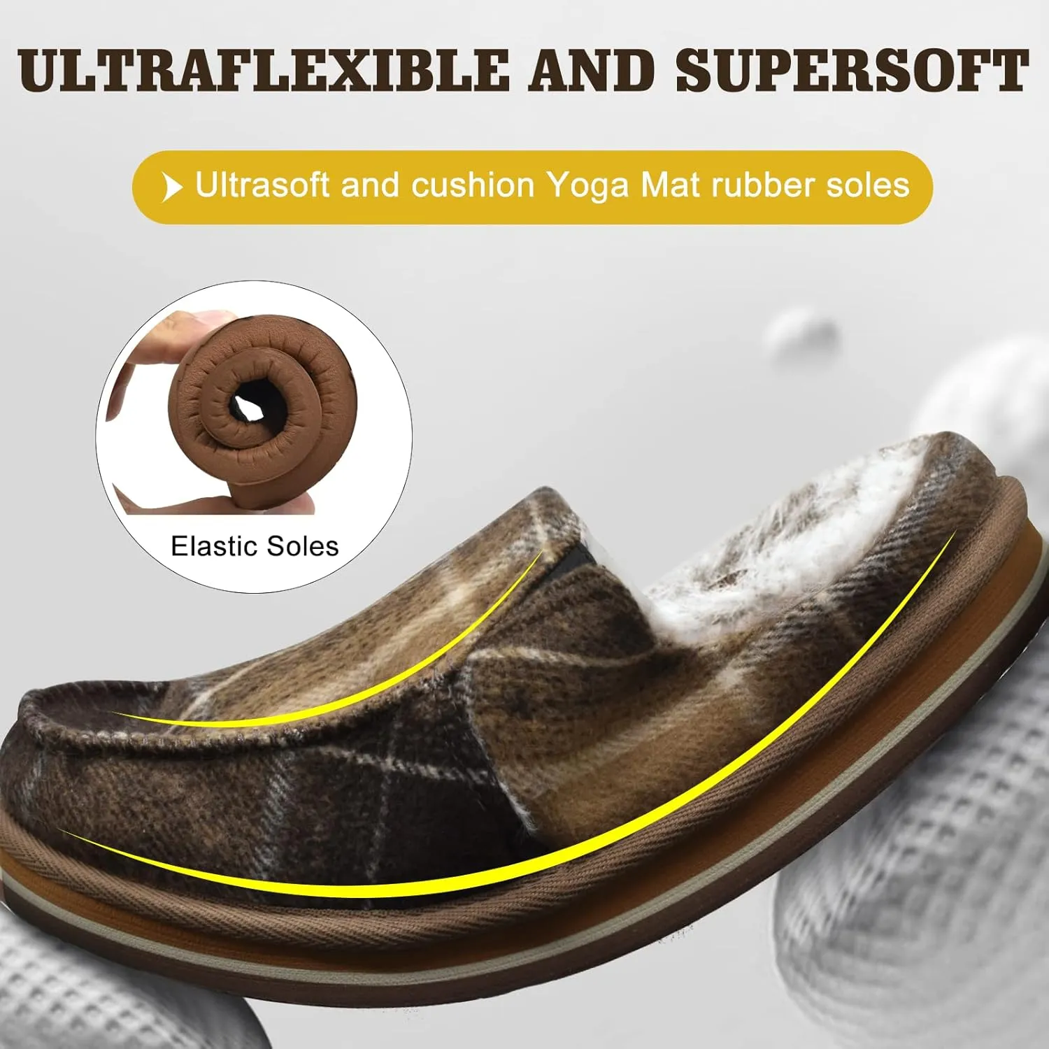 ONCAI Mens Clog Slippers with Arch Support Stripe Faux Fur Cotton-Blend High-Density Memory Foam Warm House Slippers Slip-on Indoor Outdoor Rubber Sole Size 7-16