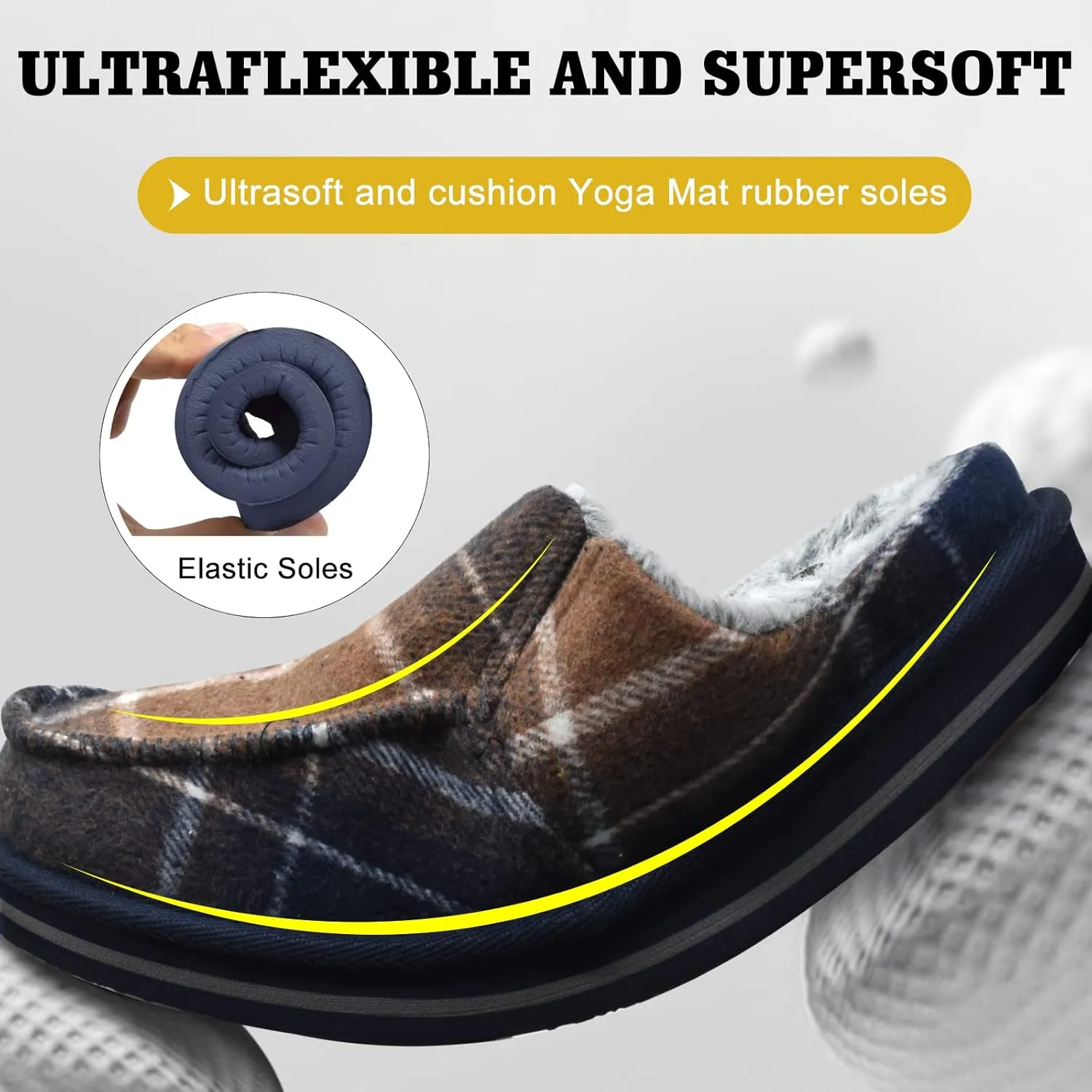 ONCAI Mens Clog Slippers with Arch Support Stripe Faux Fur Cotton-Blend High-Density Memory Foam Warm House Slippers Slip-on Indoor Outdoor Rubber Sole Size 7-16