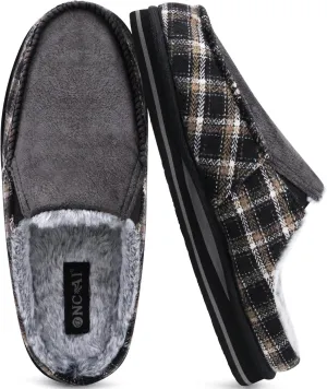 ONCAI Mens Clog Slippers with Arch Support Stripe Faux Fur Cotton-Blend High-Density Memory Foam Warm House Slippers Slip-on Indoor Outdoor Rubber Sole Size 7-16