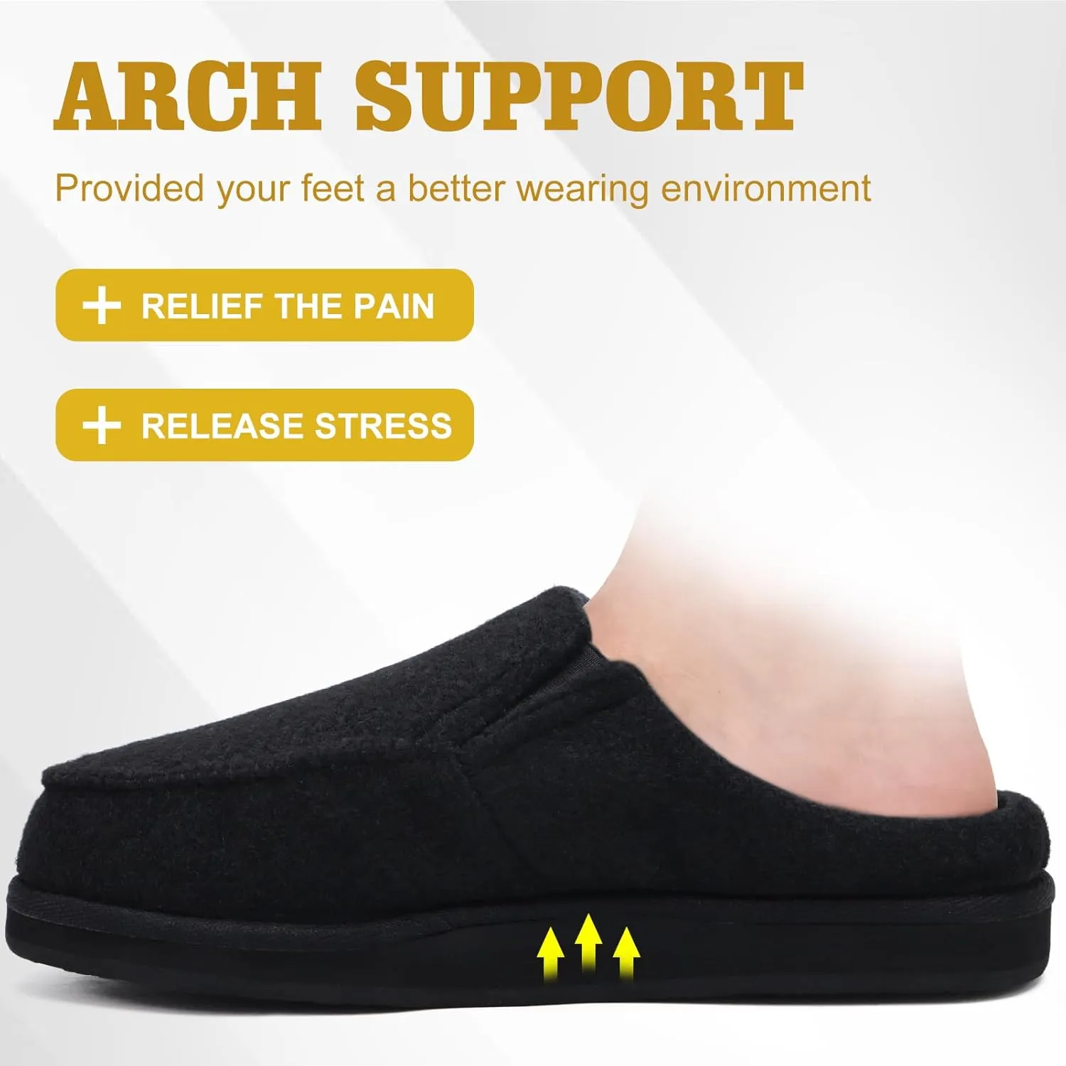 ONCAI Mens Clog Slippers with Arch Support Stripe Faux Fur Cotton-Blend High-Density Memory Foam Warm House Slippers Slip-on Indoor Outdoor Rubber Sole Size 7-16